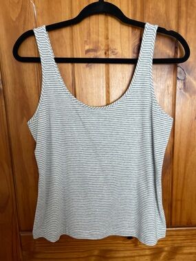 CAbi Charm Tank White & Gray Striped  Large Cotton Scoop neck new sample